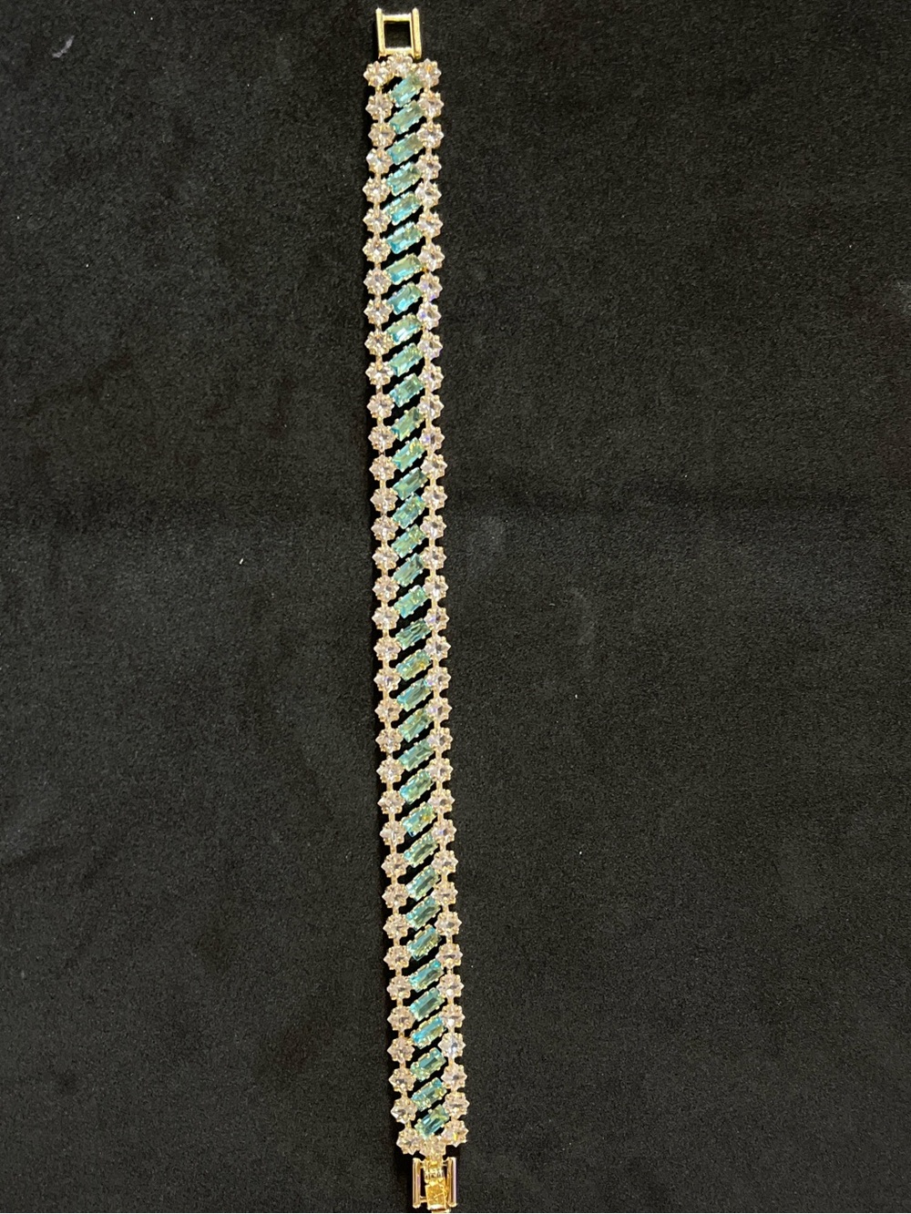 Gold colored Bracelet with Green and Blue Accents